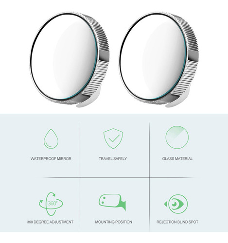 Espejos Punto Ciego 2pcs Sin Marco Convexo 360° Ajustable Pa
