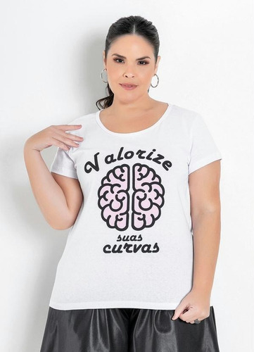 Blusa Tshirt Feminina Com Frase Plus Size Em Malha Algodão