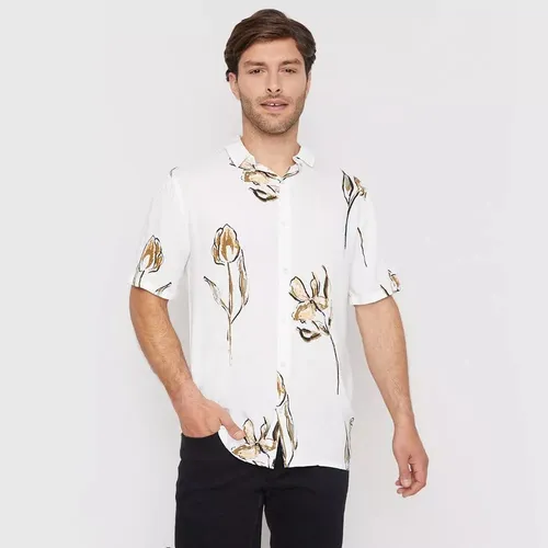 Camisa Guayabera Acuarela Flores Blanca Hombre Cuotas sin inter s