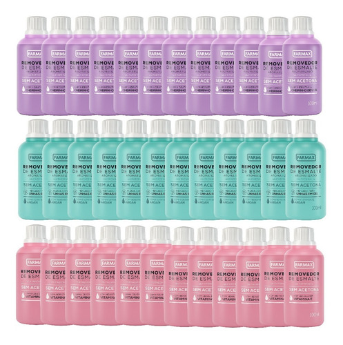 Removedor De Esmalte Sem Acetona Kit Com 36 De 100ml Cada