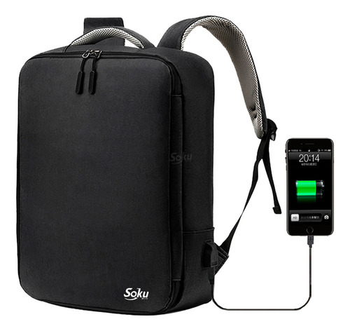 Soku Mochila Moda Japonesa Escolar Minimalista Para Laptop Color Negro Diseño de la tela Liso