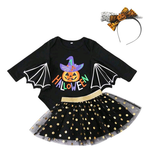 Disfraz Conjunto Murciélago + Tutu De Halloween Niña 18 A 24