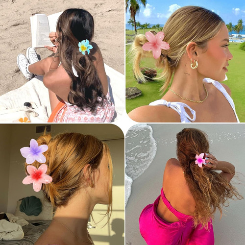 Pinzas Para El Cabello Con Flores, 6 Pinzas De Garra De