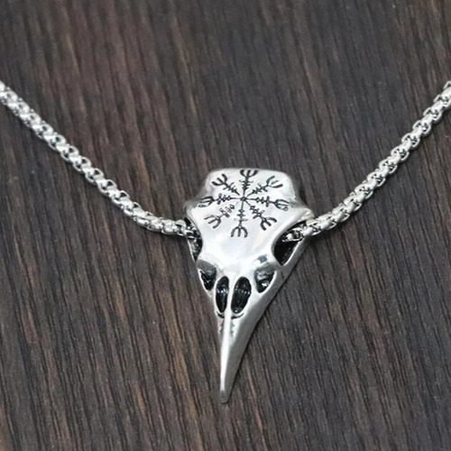 Imagen 5 de 6 de Collar Vikingo Calavera Cuervo Acero Quirúrgico - Runa Jonsu