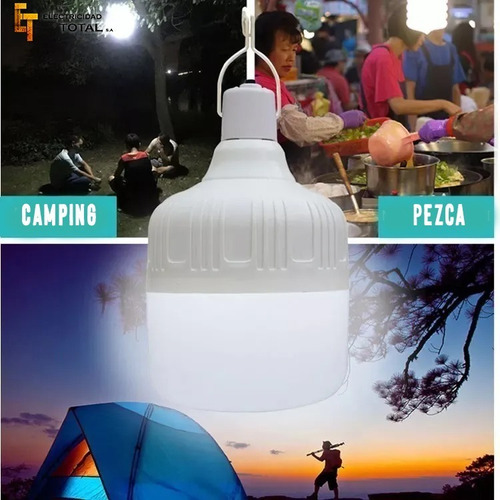 Imagen 6 de 10 de Foco Lampara Camping Pesca Portátil Carga Solar O Usb 6-8hs
