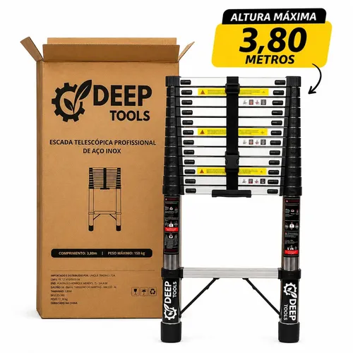 Escada Telescópica Retrátil 3,80m 13 Degraus Inox Deep Tools