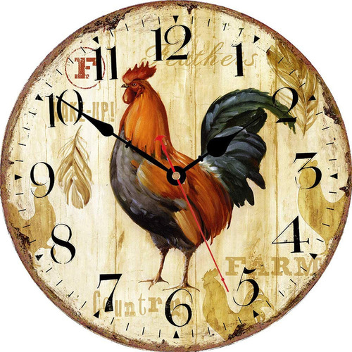 Qukueoy Reloj Analogico De Gallo Vintage De 14 Pulgadas Para