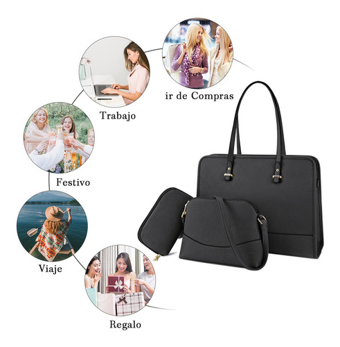 Imagen 7 de 8 de Set De Tote Bolsa Para Laptop 3pcs De Cuero Real Para Mujer