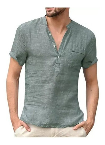 Camisa Manga Corta Hombre Verano Camiseta Lino Hombre Retro