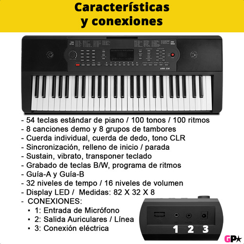 Organo Teclado Niños 54 Teclas 4/8 + Atril + Fuente Ek54205