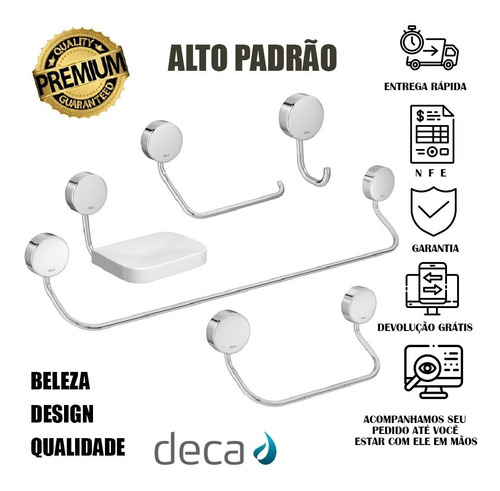 Kit Acessórios Pra Banheiro Cromado 5 Peças Deca Net Redondo