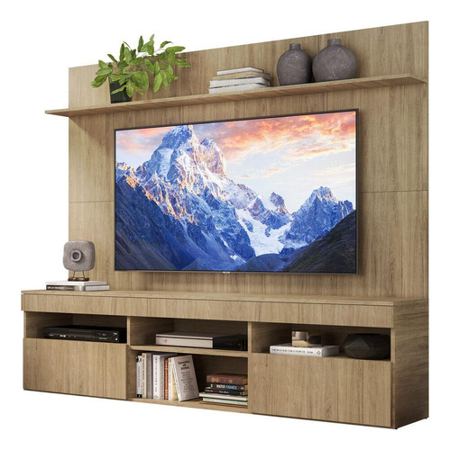 Rack Com Painel E Suporte Tv 65  Madri Multimóveis V3366 Cor Rustic