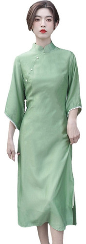 Vestido Holgado De Mujer Pearl Qipao Green Cheongsam