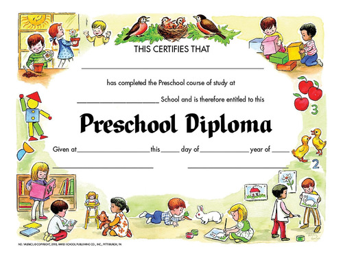 Hayes School Publishing Diploma Preescolar, 8.5 X 11, Paque.