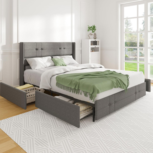 Novilla Base De Cama Tamano Queen Con 4 Cajones De Almacenam