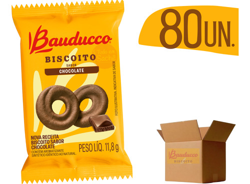 Biscoito Amanteigado Chocolate Bauducco 80 Sachês + Brinde
