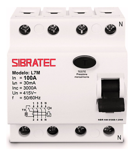 Interruptor Diferencial Residual Dr Tetrapolar De 100a Com 3