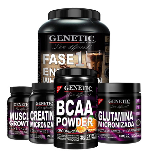 Anabol 5 Whey Protein Aminos Bcaa Glutamina Creatina Genetic