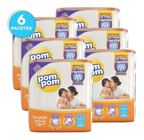 Kit Fralda Pom Pom Protek Proteção De Mãe Jumbo Xg 132 Un