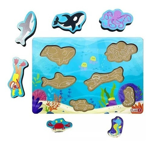 Imagen 2 de 6 de Juego Encastre Madera Volumen Mar Didácticos Infantil Plan Z
