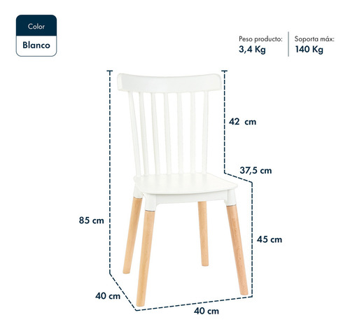 Sillas Modernas De Comedor Windsor X6 Gardenlife Estructura de la silla Blanco Asiento Blanco Diseño de la tela Liso