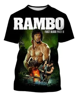 Rt Camiseta Manga Curta Com Estampa 3d Rambo Stallone