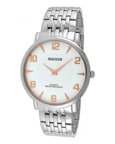 Relógio Magnum Ma21893q Pulseira Metal Prata Super Fino