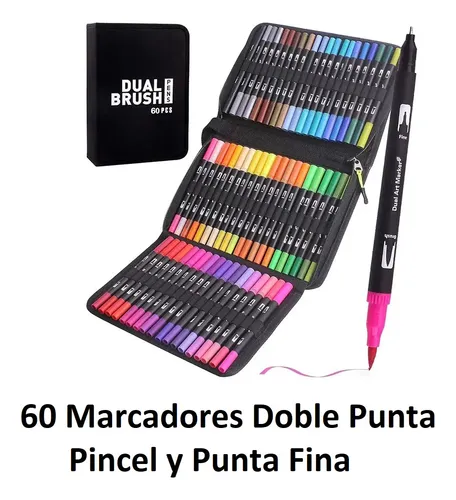 Marcadores Doble Punta Pincel Micropunta 60 Unidades Estuche