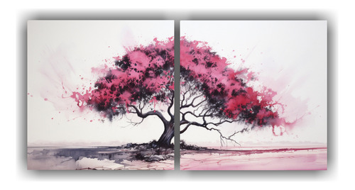 100x50cm Cuadros En Negro Y Rosa - Árbol De Acacia Flores