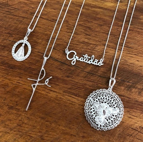 Colar Gargantilha Gratidão Em Prata 925 Corrente Veneziana Cor Prateado