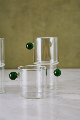 X6 Mug De Vidrio Transparente Aza Bolita Verde 190ml