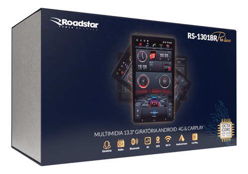 Multimidia Giratória 13.3pol Roadstar Android 4g Carplay Cor Preto