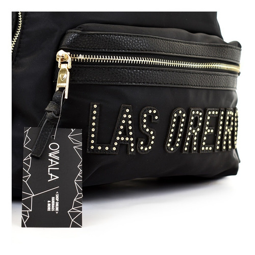 Imagen 4 de 6 de Mochila Las Oreiro Original Mujer Tachas Urbana Negra