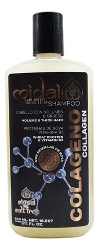 Midai Shampoo Colageno Para Cabello Seco Quebradizo 500 Ml