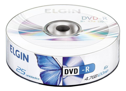 Disco virgem DVD-R Elgin de 16x por 25 unidades