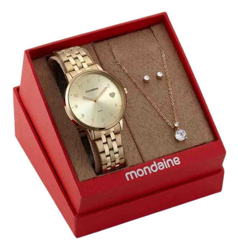 Kit Relógio Mondaine Dourado 32597lpmkde1k1 Com Coração