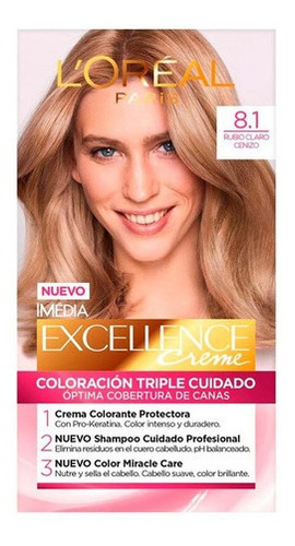 Kit Tinta L'Oréal Paris  Excellence Tintura L'Oréal Excellence Creme tono 8.1 rubio claro cenizo para cabello