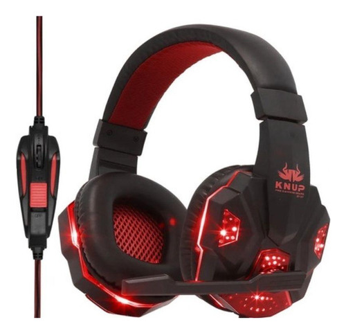 Fone Headset Gamer Com Luz Led Kp-397 Vermelho Knup