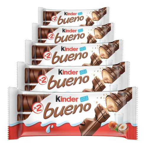 Chocolate, 5 Pacotes De 43g Kinder Bueno