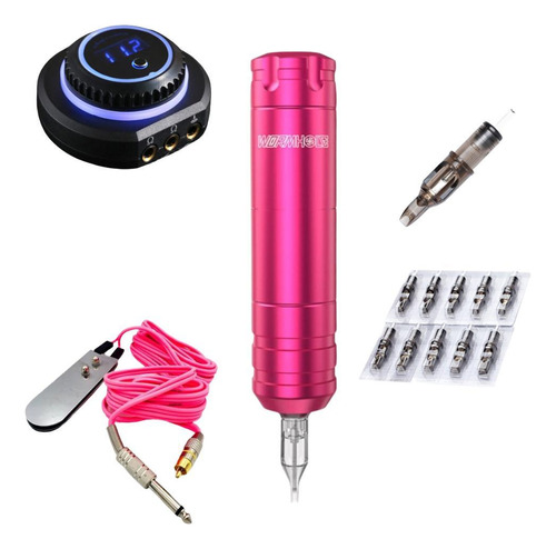 Kit Maquina Tattoo Tatuagem Pen Rosa Fonte Magic Creator 3