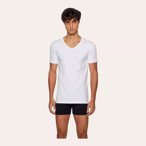 Playeras Hugo Boss Cuello V 2 Pack Blanco - Original