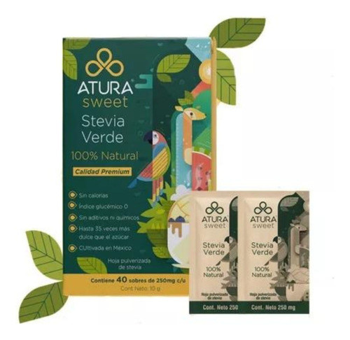 Stevia Polvo Premium Caja 40 Sobres Atura Sweet 3 Pack