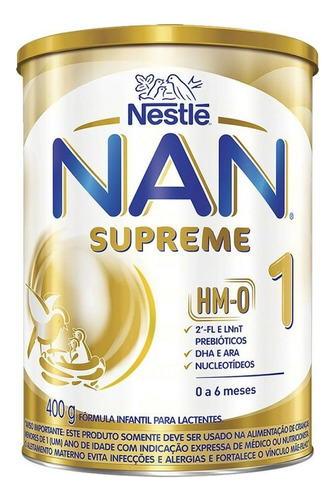 Fórmula infantil em pó sem glúten Nestlé Nan Supreme 1 en lata de 400g - 0  a 6 meses