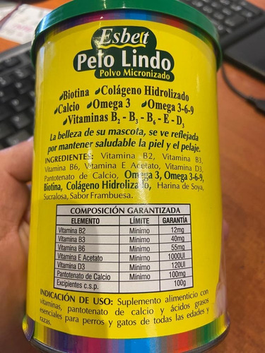 Vitamina En Polvo Esbelt Pelo Lindo X 300g Perro Y Gato