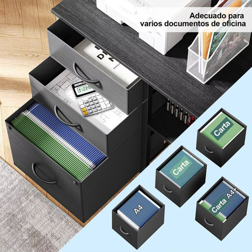 Archivero De Organizador Minimalista Con 3 Cajones Y Ruedas Negro