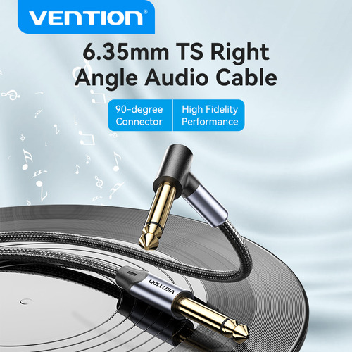 Cable de Audio Plug 6.5 mm Vention 3 Metros Plug 90° Codo a Plug 6.35 TS Hi-Fi Bidireccional Para Guitarra Amplificador Consola DJ Microfono Instrumento Piano Mixer PVC Premium BKEHI