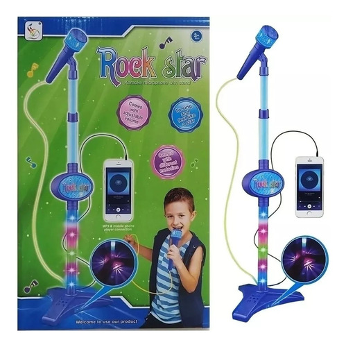 Juguete Microfono Karaoke Mp3 Con Luces Hk-8029 Color Azul