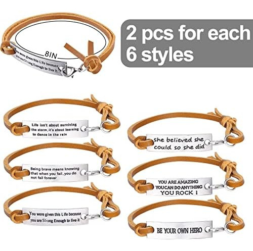 Cosweet Pack De 12 Pulseras De Cuero Con Mensaje Inspirador,