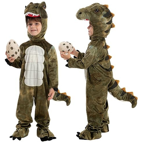 Disfraz Realista De Dinosaurio T-rex Gris Niños Fiesta...