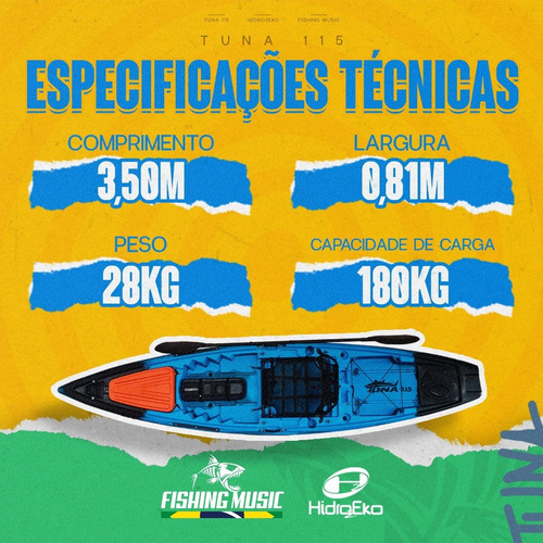 Caiaque De Pesca Tuna 115 Com Cadeira Soft E Remo Hidro2eko Cor Azul Camuflado
